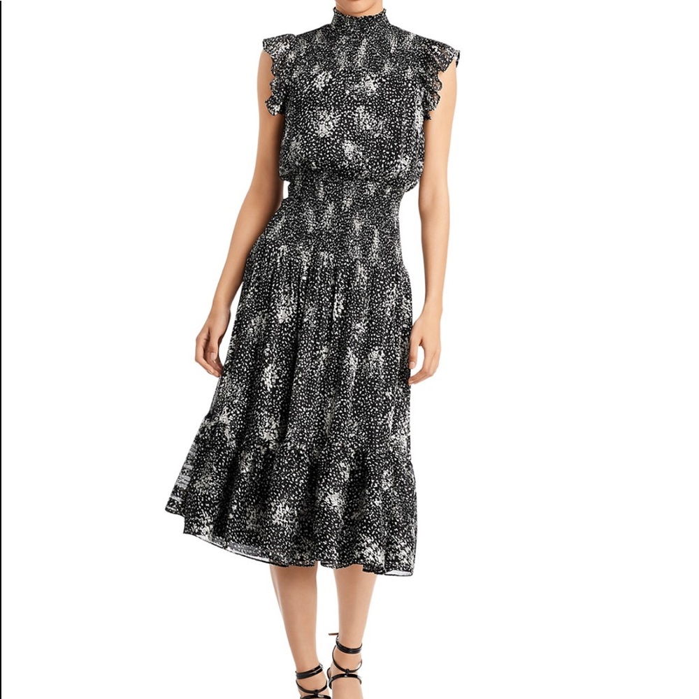 AQUA Ruffled Printed Midi Dress - Size Medium
